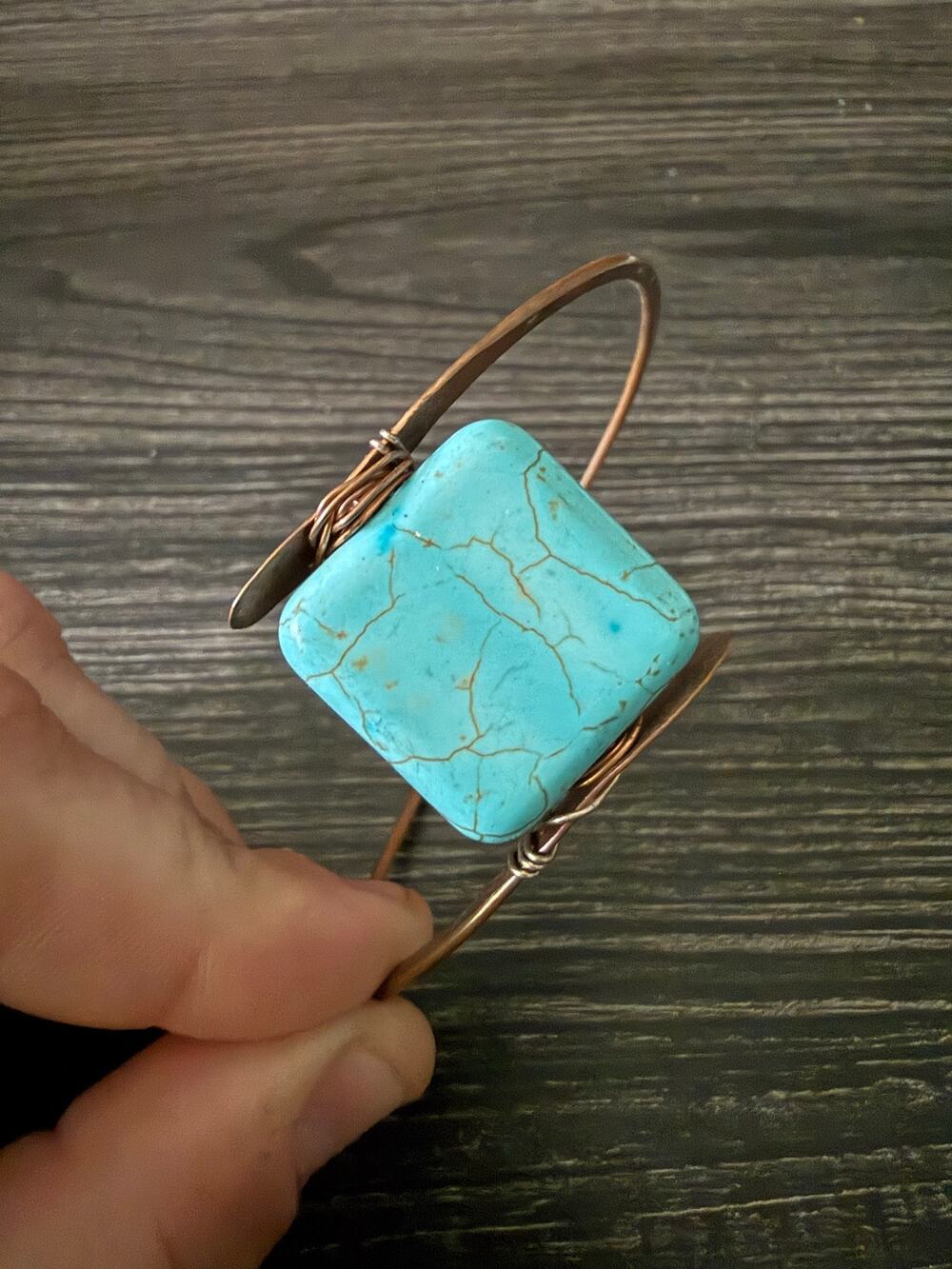 Stunning Handmade Copper Wire-Wrapped Turquoise Cuff Bracelet